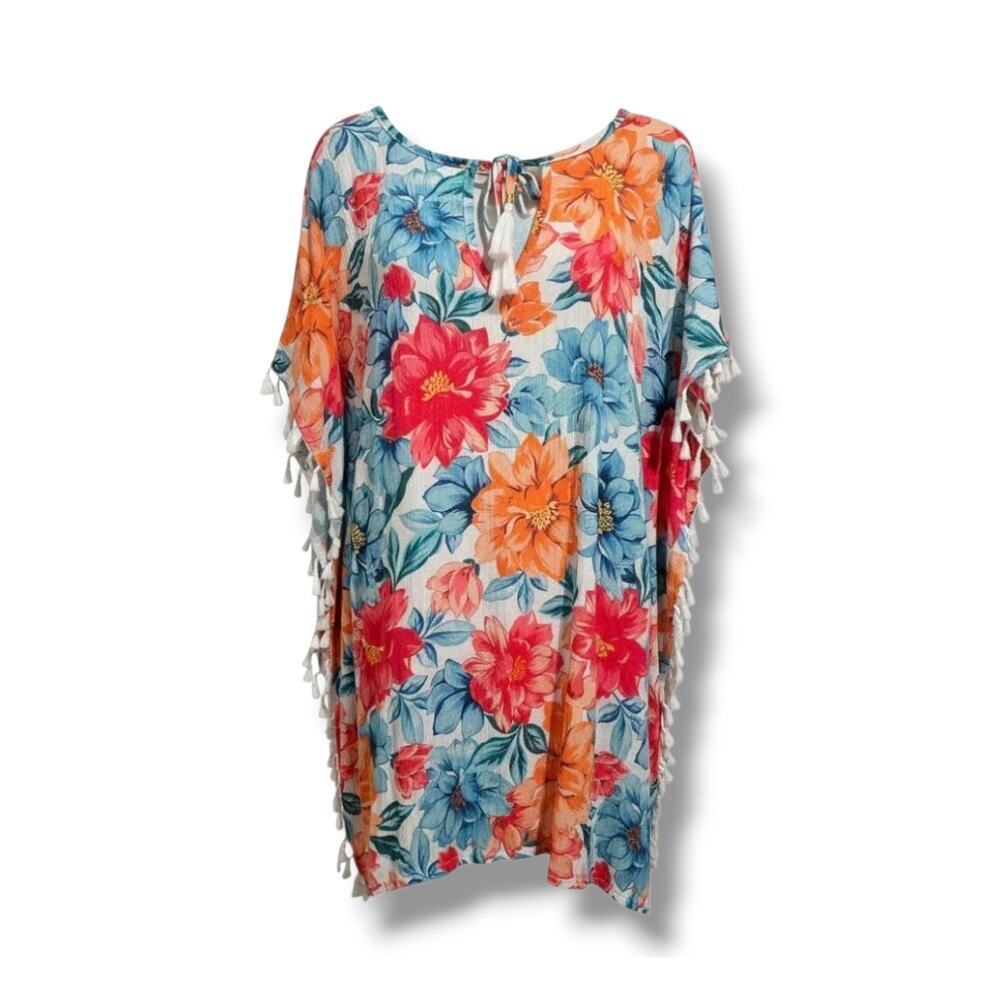 Time and Tru Women’s Floral Tassel Trim Swim Cover-Up – Size Small (4–6)